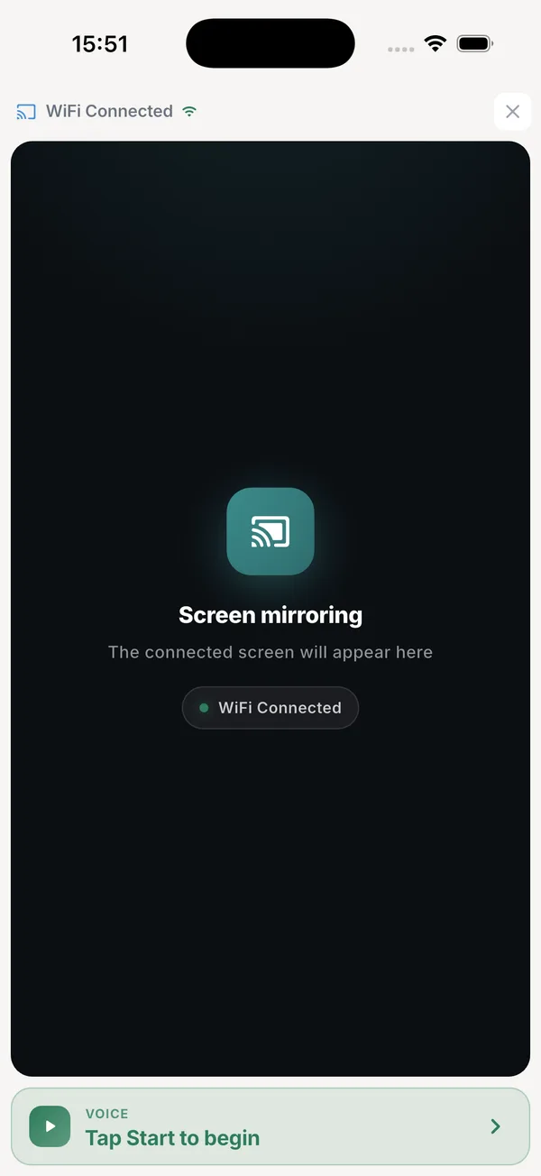 La recopie d'écran de GMVoice sur le téléphone, connectée au Gym Monster en Wi-Fi.